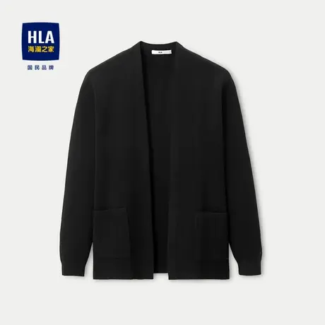 HLA/海澜之家针织外套2023秋季新易打理大口袋开衫刺绣黑色毛衣男图片