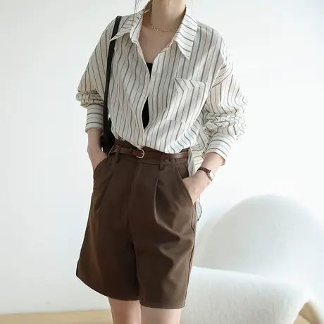 嘉茱莉2023年春季新款条纹衬衫女港风衬衣韩系叠穿长袖上衣高级感商品大图