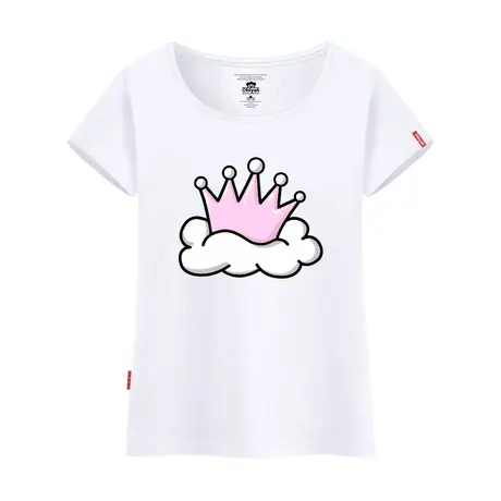 Ohlyah品牌ins短袖t恤女装2023新款云朵皇冠印花图案学生圆领打底图片