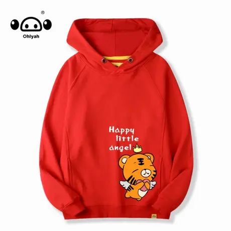 Ohlyah套头外套春秋季连帽情侣卫衣女红色薄款上衣同学聚会印logo图片