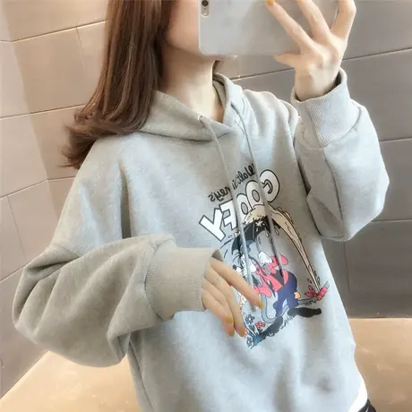 卡通印花连帽卫衣女2023年春季新款bf慵懒风韩版宽松上衣春秋薄款图片
