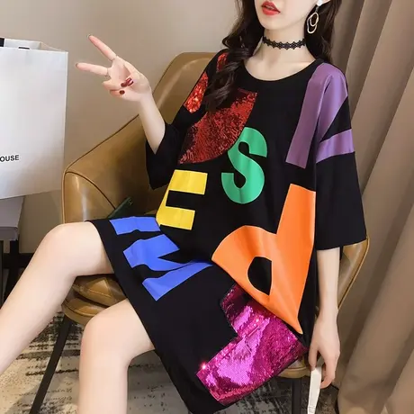 纯棉短袖T恤女装宽松2023年新款秋季洋气中长款设计感打底衫爆款商品大图