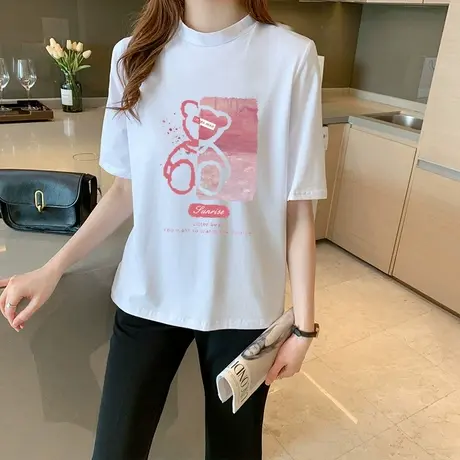 短袖t恤女纯棉2023年夏季新款韩版设计感小众宽松印花上衣服ins潮商品大图