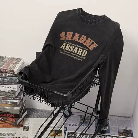 秋美式复古爆款重磅精梳棉水洗做旧短袖t恤男女情侣潮牌宽松上衣商品大图