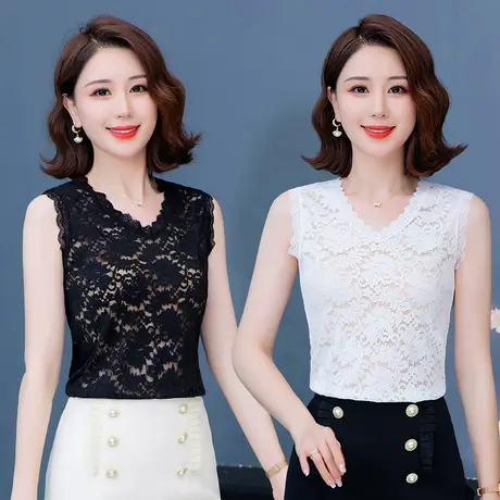 芙黛怡2022新款夏季吊带打底V领无袖内衬时尚百搭高档仿走光上衣图片
