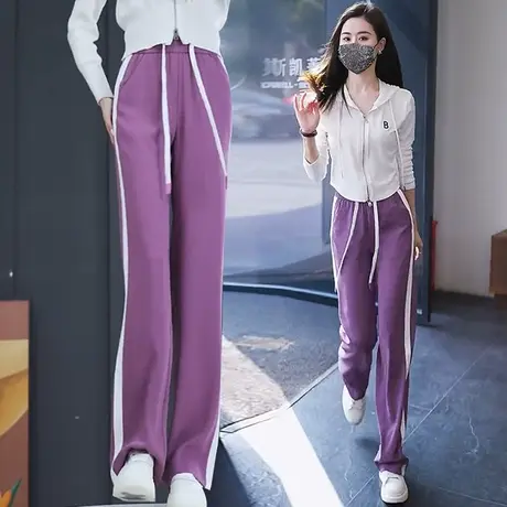 抽绳阔腿裤女2023春季新款显瘦宽松拖地裤垂感高腰窄版休闲运动裤图片