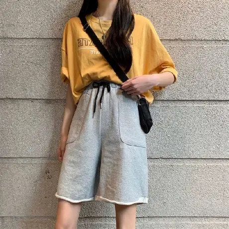 阔腿短裤女夏季宽松小个子高腰显瘦直筒外穿休闲运动五分裤潮ins商品大图