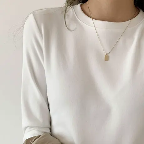白色德绒基础款打底衫女内搭秋冬圆领长袖T恤春秋季洋气磨毛上衣图片