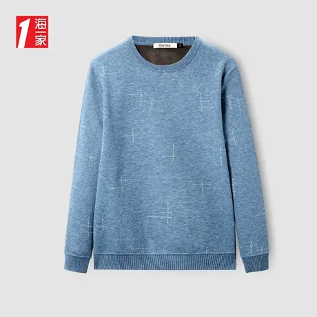 海一家保暖加绒套头衫时尚花纹舒适圆领长袖针织衫男商品大图