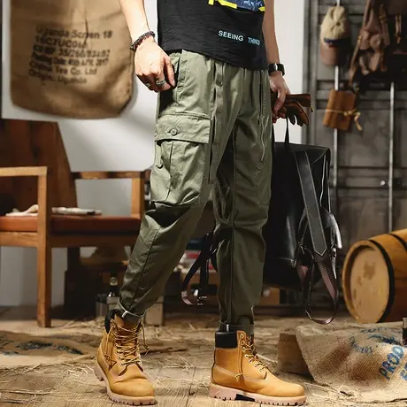夏季薄款男士工装裤子韩版潮流宽松直筒微锥休闲九分裤潮牌哈伦裤商品大图
