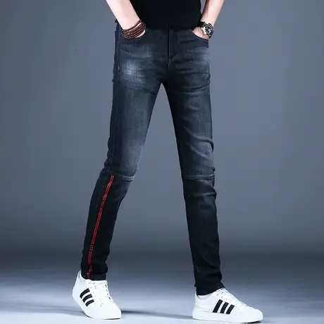 条纹修身小脚裤子秋款季2023新款牛仔裤男款弹力韩版潮流高端潮牌商品大图