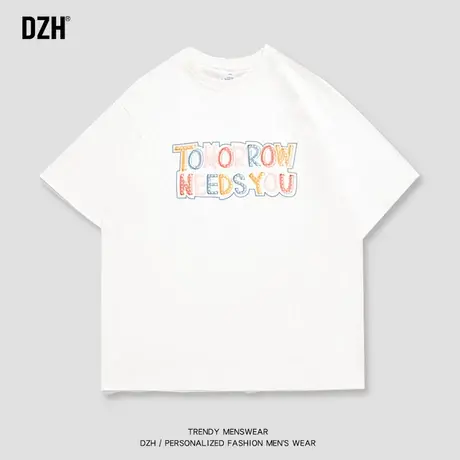 男士白色短袖男宽松潮牌半袖上衣体恤男女同款t恤纯棉ins潮流百搭商品大图