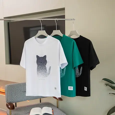 短袖t恤男士夏装2023新款半袖ins潮流薄款冰丝体恤宽松上衣服男装商品大图