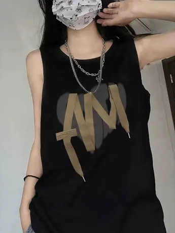 纯棉吊带运动坎肩背心无袖t恤女夏季外穿篮球服宽松港风挂脖上衣图片