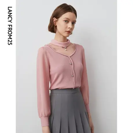 LANCY/悦朗姿奥莱长袖针织衫通勤雪纺商场同款春秋套头外穿打底女商品大图