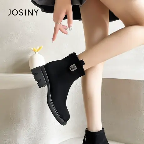 Josiny/卓诗尼元宇宙马丁靴女~2023年新款秋季高跟短靴显瘦切尔西商品大图