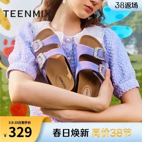 天美意水钻勃肯鞋穆勒拖鞋女外穿凉拖厚底凉鞋子夏季新款CQQ12BT3图片
