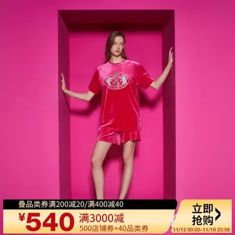 Juicy Couture橘滋2023新款重工烫钻动物丝绒女T恤商品大图