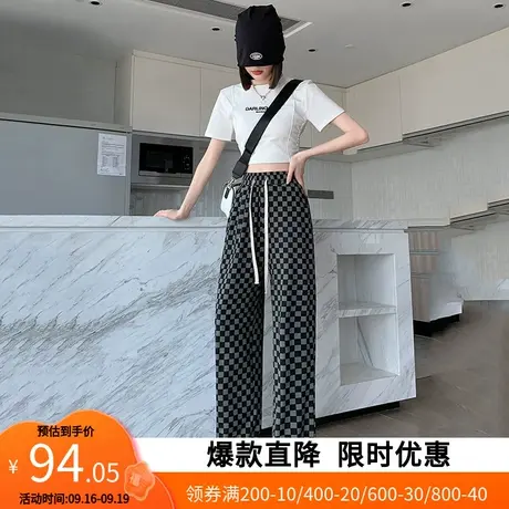 【艾格】2023新款秋季时尚阔腿裤子女裤百搭收腰显瘦抽绳直筒裤商品大图