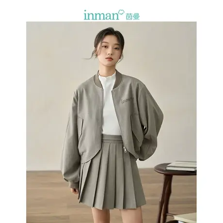 【商场同款】茵曼休闲短款外套2023秋季女装新款立领拉链棒球服图片