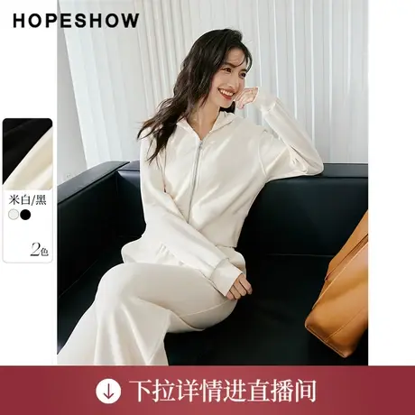 【直播专享】秋季双头拉链落肩连帽领卫衣外套90123242101红袖商品大图