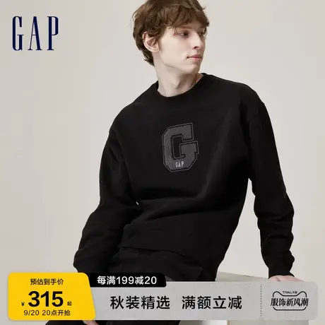 Gap男女装秋季2023新款LOGO碳素软磨抓绒卫衣762323宽松运动上衣商品大图