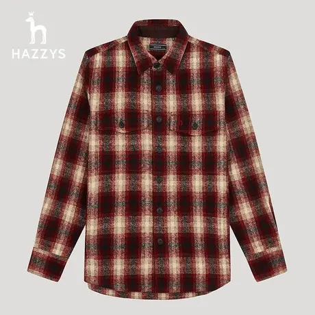 【商场同款】Hazzys哈吉斯秋冬季新品男士长袖衬衫休闲宽松衬衣男商品大图
