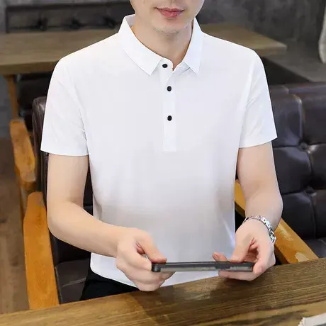 男士冰丝无痕polo衫2025夏季高端轻奢翻领短袖t恤青年半袖上衣薄T商品大图