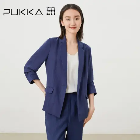 蒲PUKKA 亚麻西装外套女2023春装新品七分袖率性休闲西服商品大图
