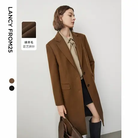 朗姿纯羊毛设计感复古正肩高级感通勤西装毛呢大衣外套女冬季新款商品大图
