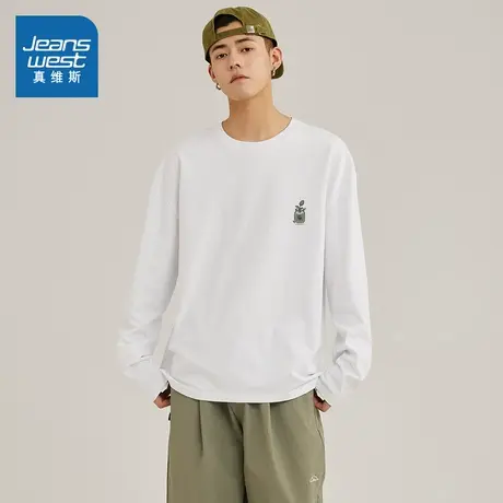 JR真维斯男装纯棉圆领上衣 2025夏季新款红色新年服长袖T恤上衣男商品大图