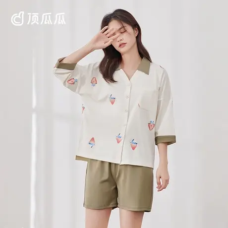 顶瓜瓜纯棉夏季草莓睡衣女宽松两件套装顶呱呱可外穿家居服清仓商品大图