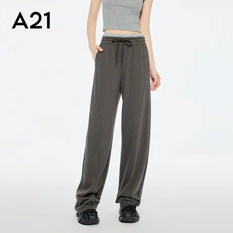 A21女装拼接双层腰休闲裤2025秋季新款简约宽松显瘦垂感阔腿长裤商品大图