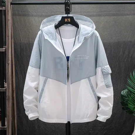 夏季新款冰丝连帽防晒服男士薄款透气防晒衣风衣外套潮流夹克男装图片