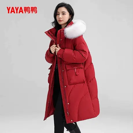 鸭鸭羽绒服女装中长款2024秋冬新品过膝长款狐狸毛领加厚保暖外套商品大图
