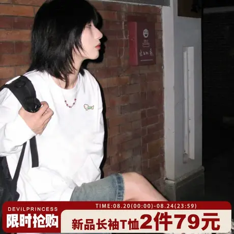 2025新款爆款白色长袖t恤女美式复古宽松显瘦百搭纯棉正肩上衣潮商品大图