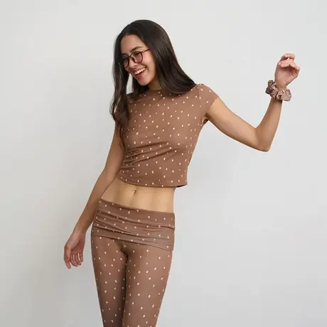 【新品】秋鹿小鹿纹家居服套装女可外穿高级感短袖睡衣商品大图