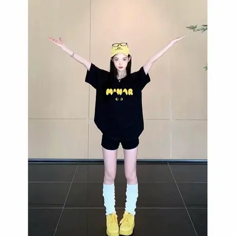 美式高街潮牌复古情侣装短袖t恤女夏季宽松小众设计感半袖上衣服商品大图