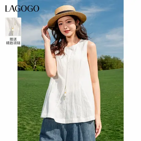 LAGOGO白色气质高级感轻盈无袖小衫女拉谷谷2025夏季新款通勤上衣图片