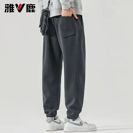 雅鹿宽松束脚休闲裤2026春夏新款男青年时尚潮牌直筒运动纯棉长裤商品大图