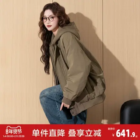 唐狮2026冬季女假两件连帽羽绒外套夹克时尚休闲百搭青少年流行图片