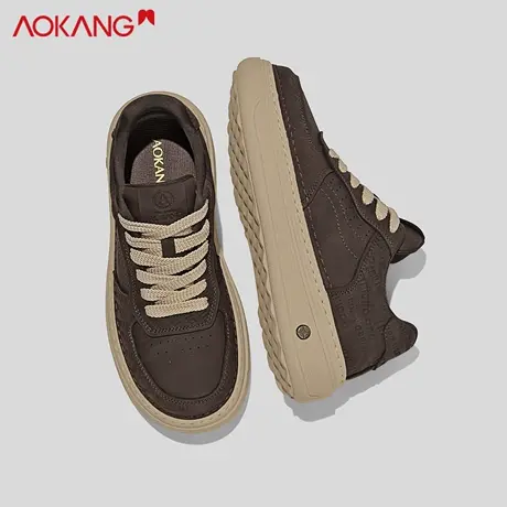 奥康男鞋休闲板鞋棕色软底系带运动鞋小个子厚底增高时尚潮流男士图片