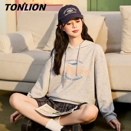 唐狮灰色连帽卫衣女秋冬款2026新款爆款韩系慵懒风上衣外套女VB商品大图