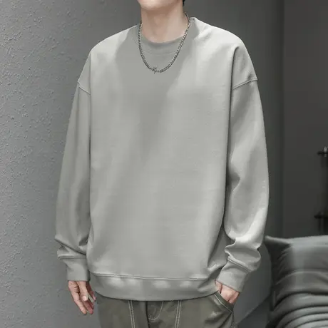 350g重磅卫衣男生春秋款宽松潮流百搭长袖t恤圆领无帽纯色上衣服商品大图