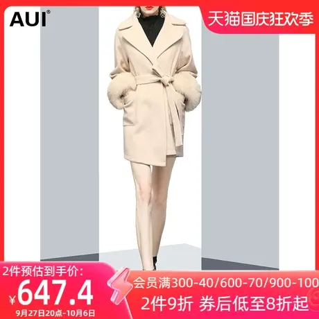 可拆卸狐狸毛袖口气质毛呢外套女冬2022新款小个子显高呢子大衣潮图片