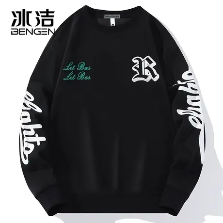 冰洁2023秋季新款圆领卫衣男女中性潮流字母美式高街长袖上衣WEZ商品大图