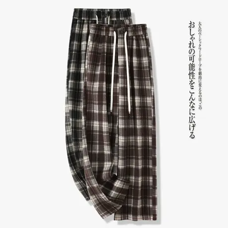 毛呢格子裤女秋冬2023新款高腰垂感休闲显瘦复古加厚直筒阔腿裤图片