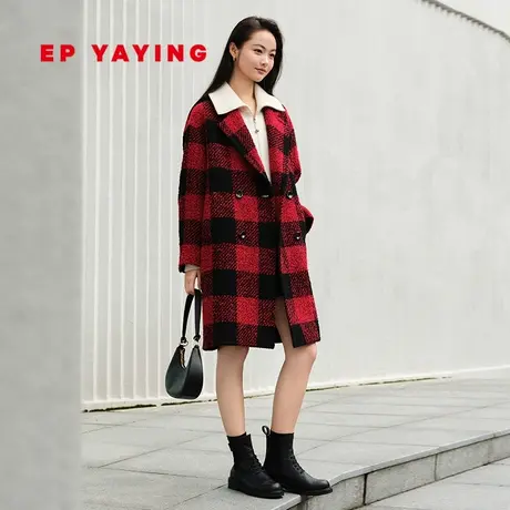 EP YAYING雅莹女装 美利奴羊毛格纹肌理感毛呢外套 2023秋冬8408A商品大图