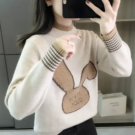 半高领毛衣女秋冬季2023新款卡通减龄针织衫宽松打底衫女装上衣图片