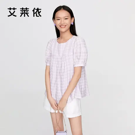 艾莱依商场同款T恤短袖设计感拼接打底衫女内搭法式活泼减龄上衣商品大图